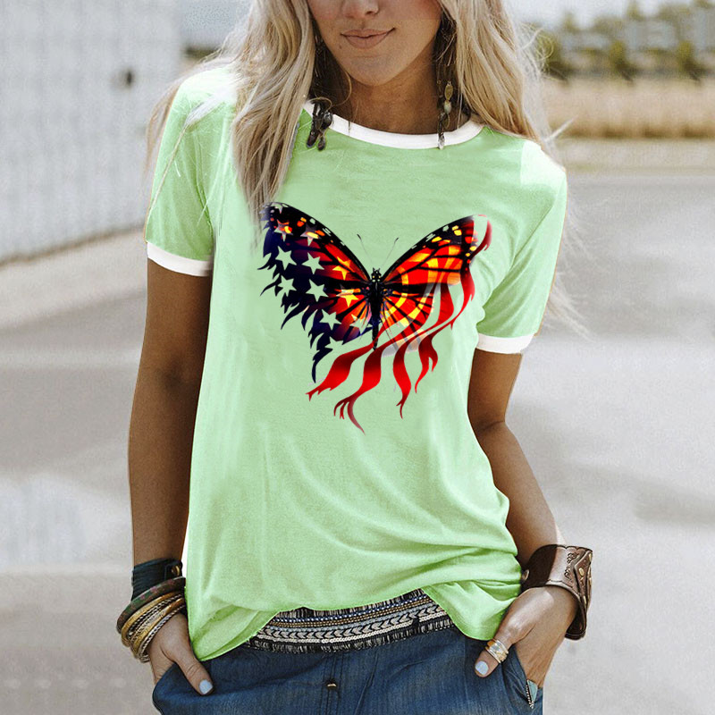 风筝蝴蝶图案夏季短袖t恤女卡通高清印花t恤女外贸速卖通亚马逊款