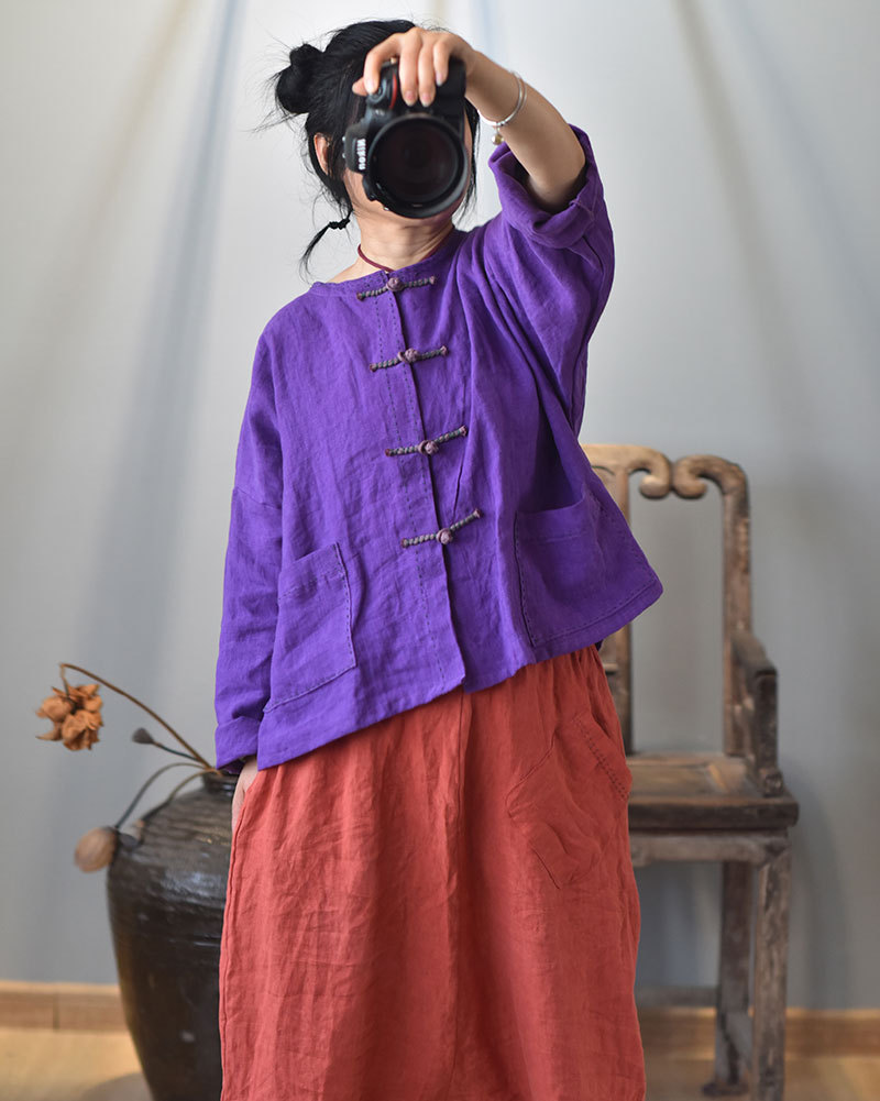 往事/原创亚麻对襟盘扣中式开衫外套 文艺休闲上衣禅意宽松茶道服