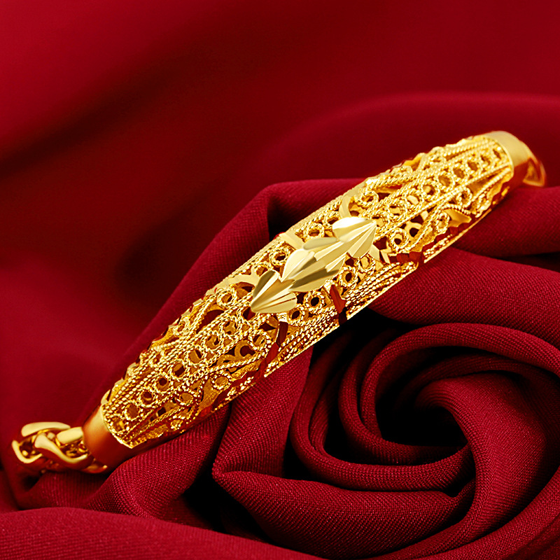 越南沙金镀钛金女款缕空爱心泰国金手链饰品直播货源一件代批发