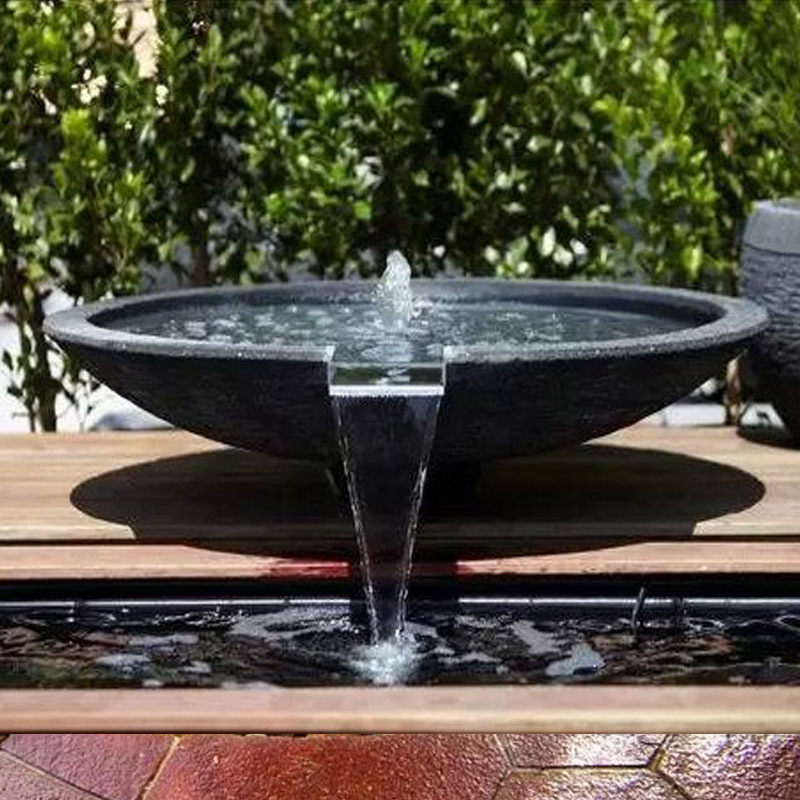 大理石水钵盆瀑布叠水喷泉庭院水景装饰鱼池塘循环石材流水涌泉钵