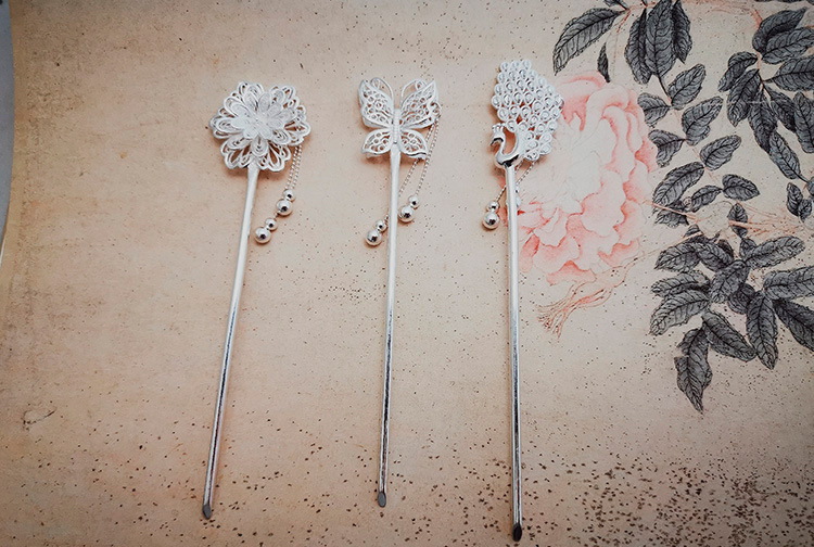 盘发银簪子纯银999发簪古代古风发饰及笄礼衩步摇汉服女丸子头饰