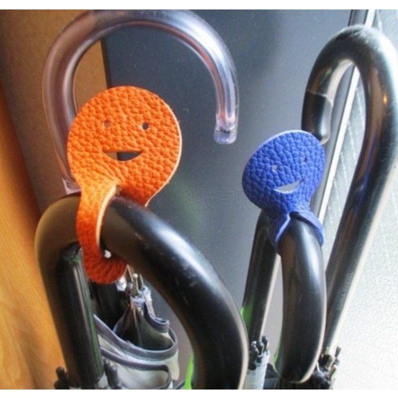 创意笑脸雨伞扣 可爱雨伞手柄标签绑带环 个性pu皮扣雨伞配件