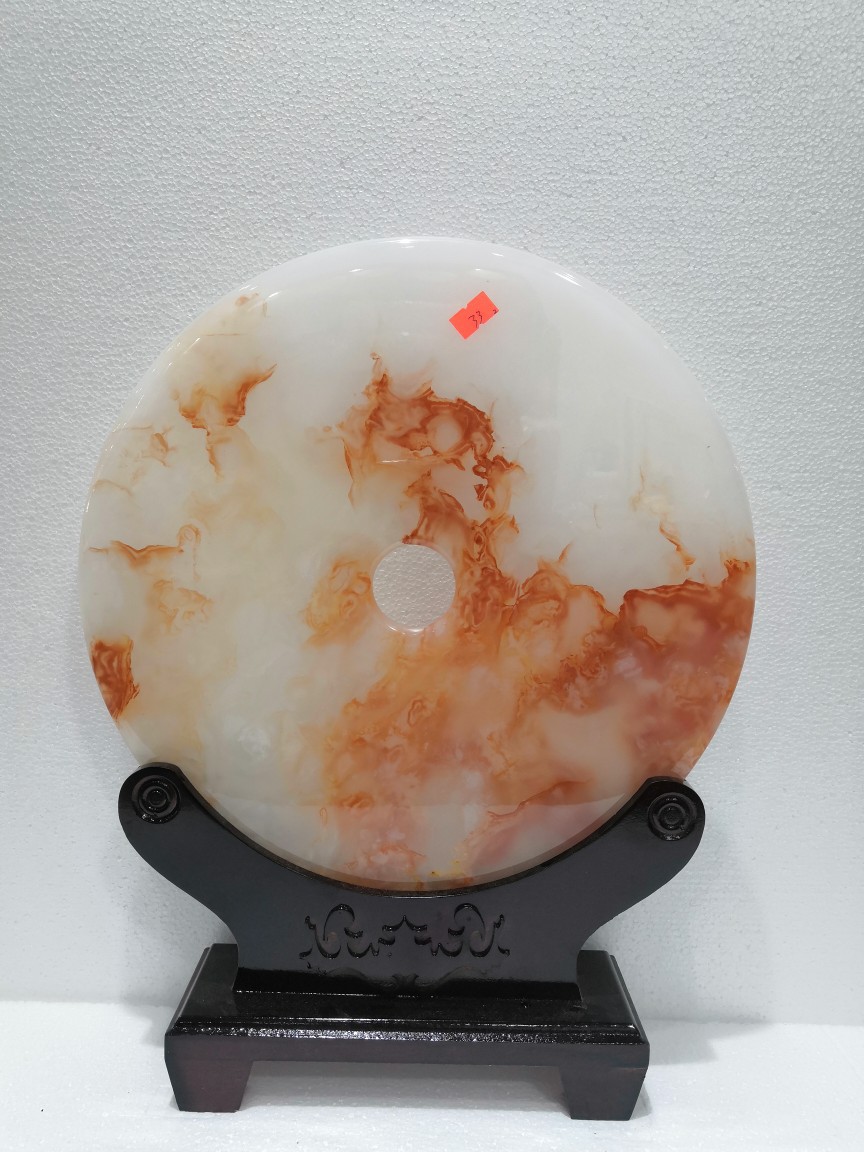 天然红花冰玉平安扣摆件阿富汗玉石工艺品居家装饰摆设