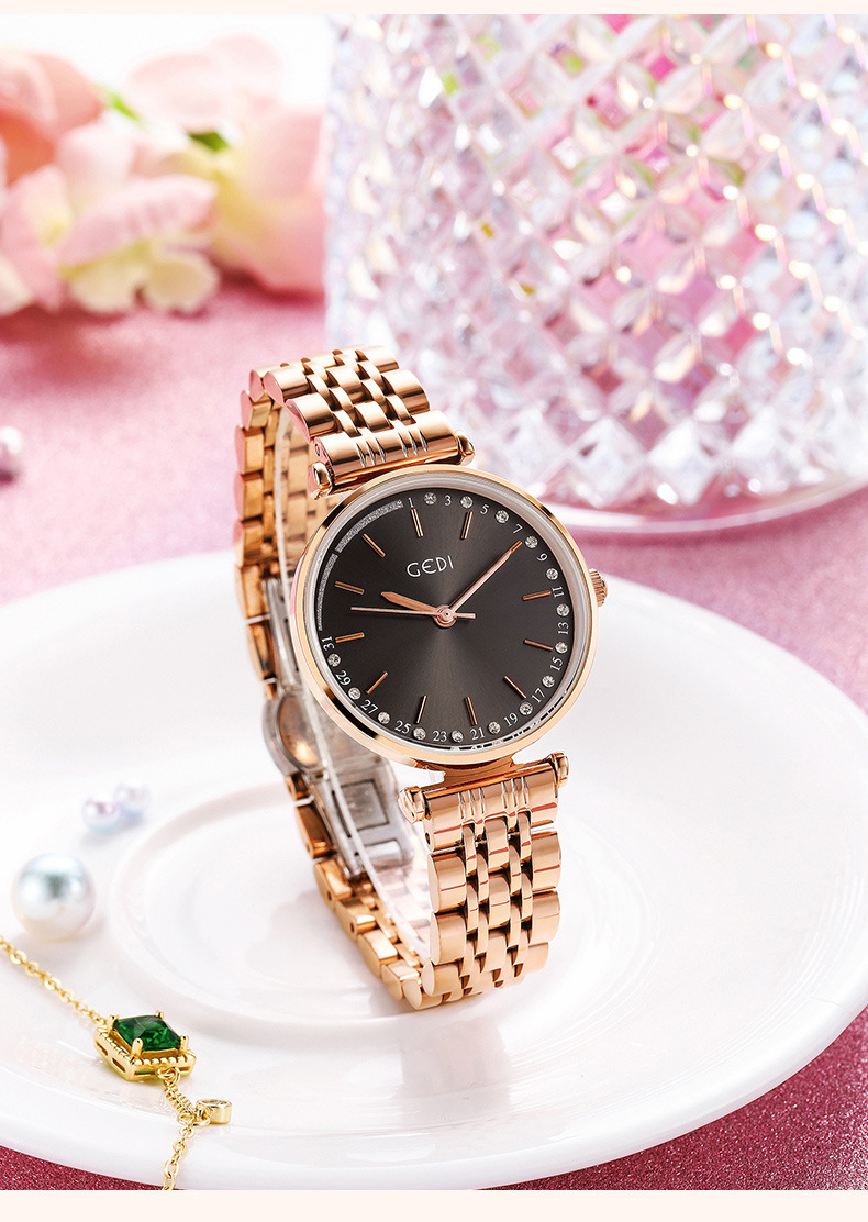 gedi歌迪新款镶钻防水石英女士手表时尚休闲气质简约手表女