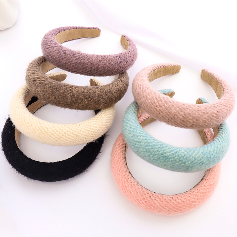 Factory Wholesale European and American Style Sponge Headband Solid Color Knitted Sponge Wide-Brim Hair Accessories Headband Thickened Female Hair Tie R44