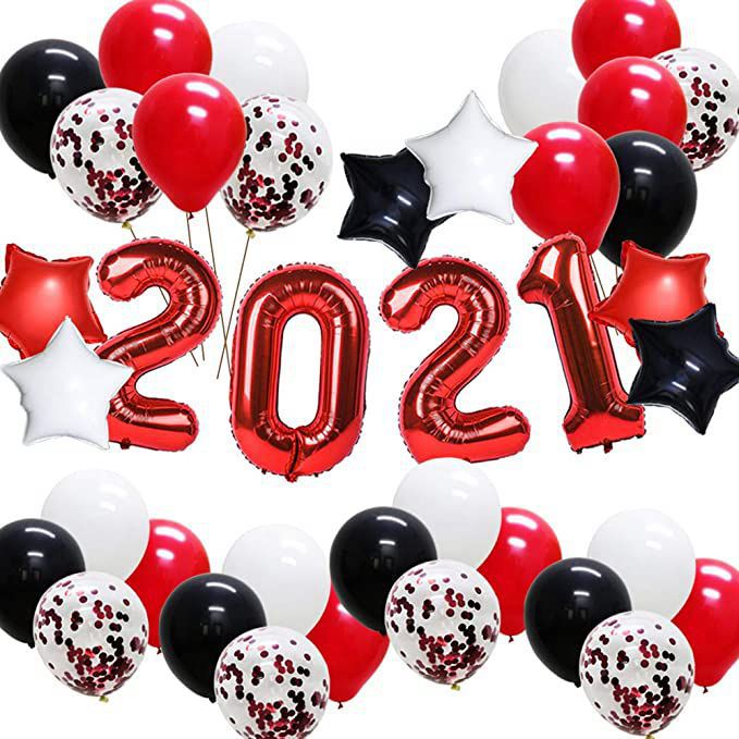 新款40寸大号2021数字气球套装新年晚会装饰金银红绿蓝色气球