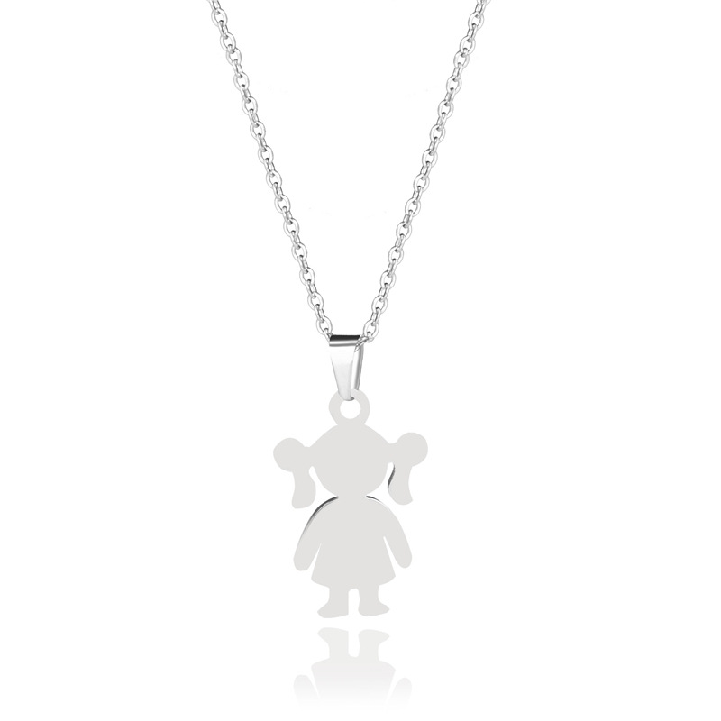 Cross-Border Accessories New Stainless Steel Cute Girl Family Series Necklace Cute Cartoon Pendant Factory Direct Sales