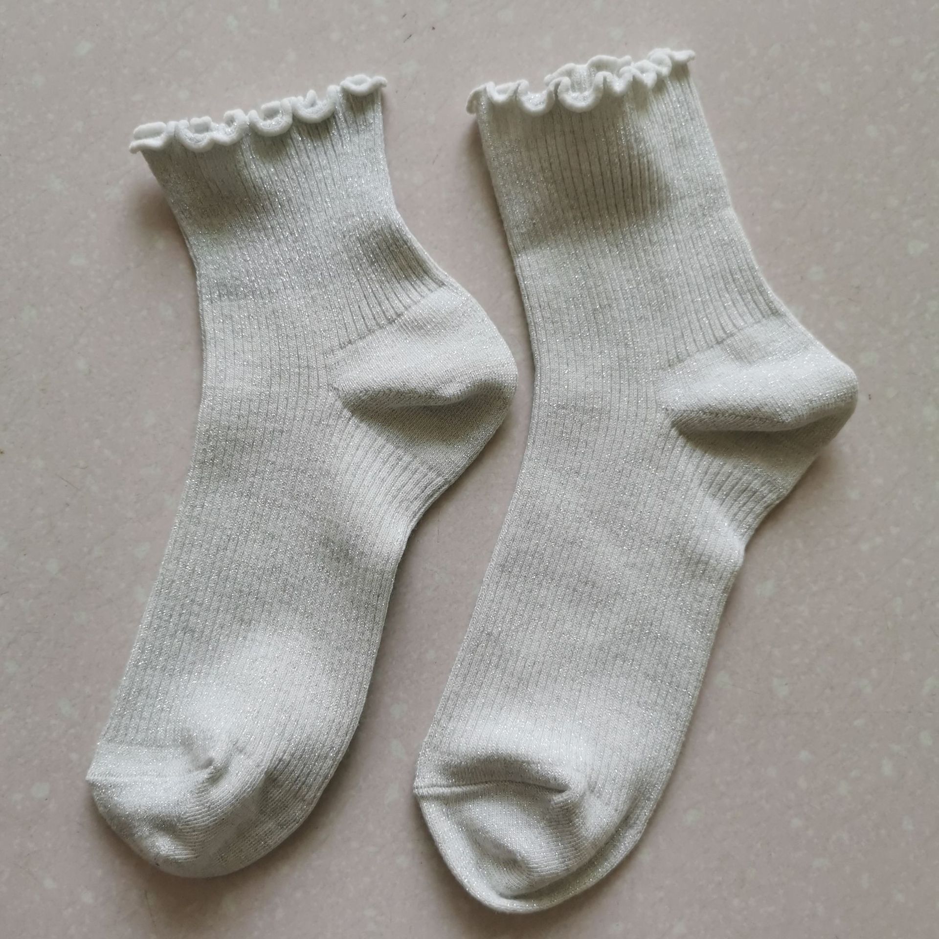 日单双针木耳边女袜纯色少女袜春夏糖果色女士棉线袜子赠品批发