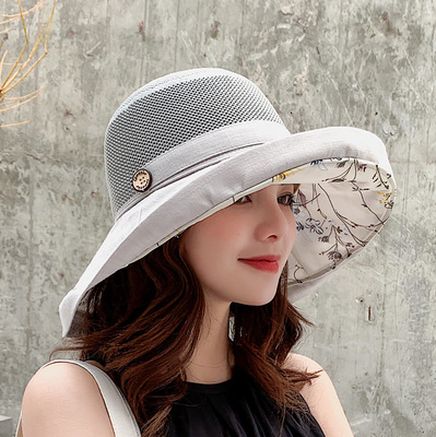 Women's Solid Color Fisherman Hat Spring and Summer Outdoor Travel Sun Hat Mesh Button Face Cover Sun Hat Wholesale