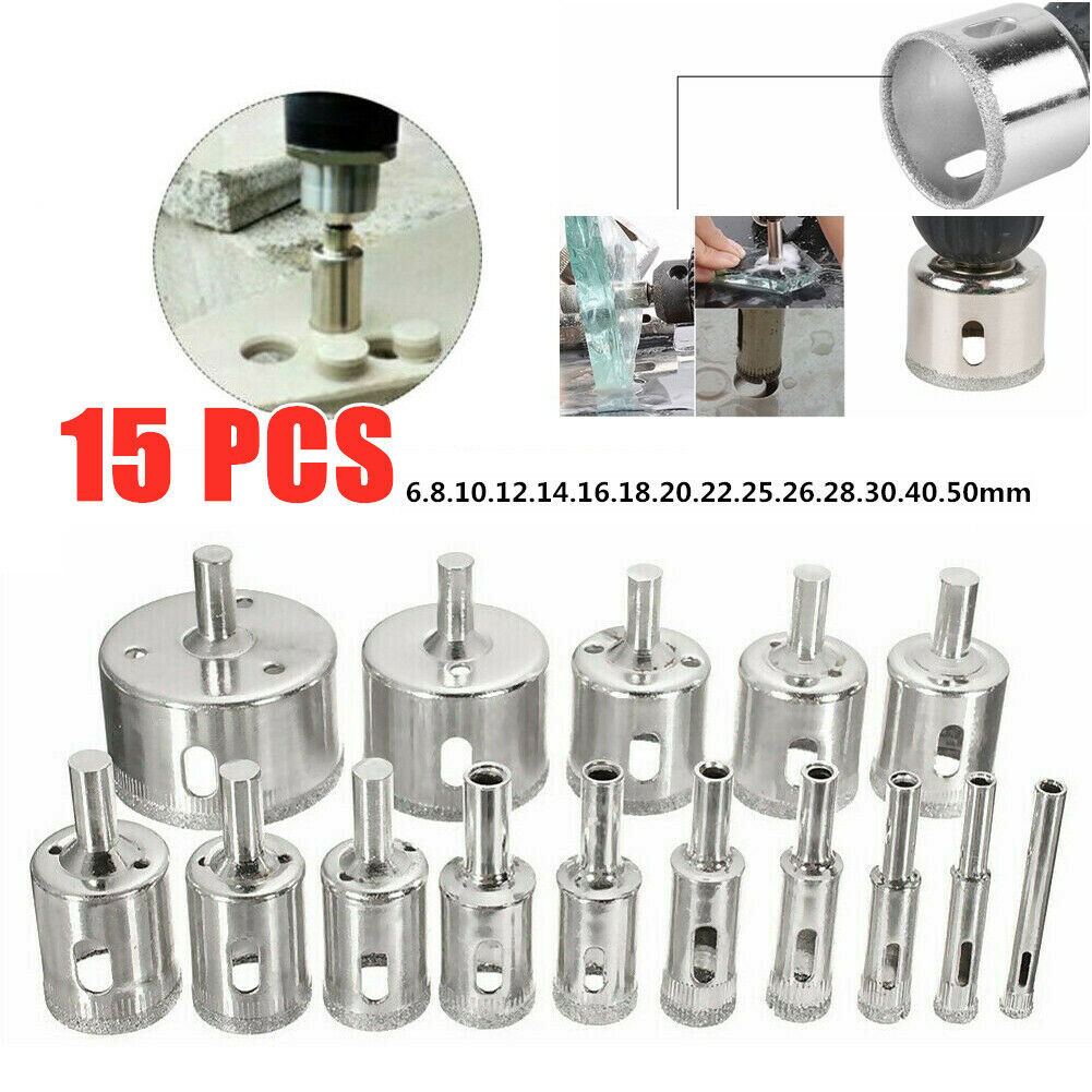 15-Piece Diamond Hole Saw Drilling Bit Set Cutting Tool 6-50mm Tile Marble Glass Perforator