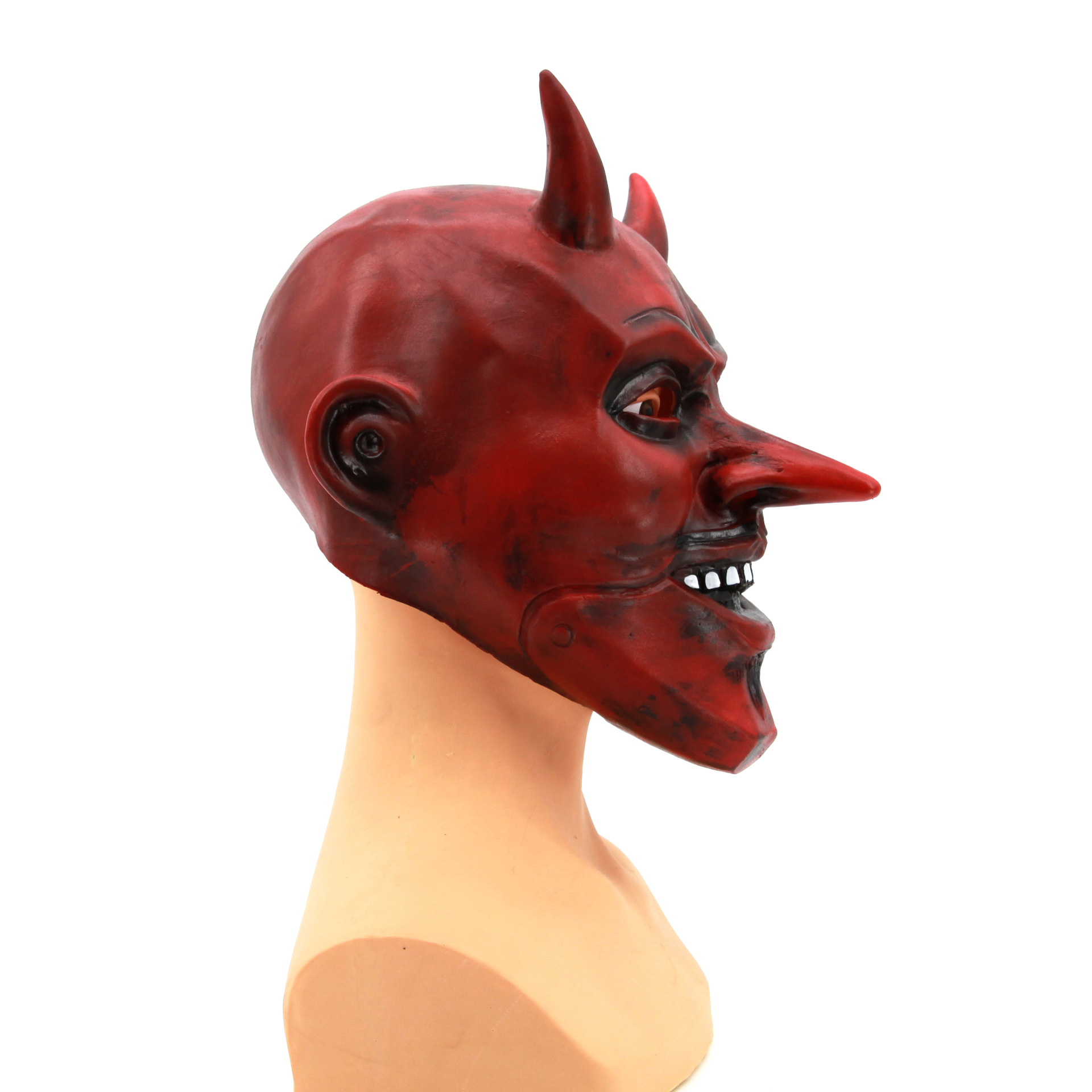 新款万圣节牛魔王面具长发红魔牛角面具头套精灵耳朵乳胶手套