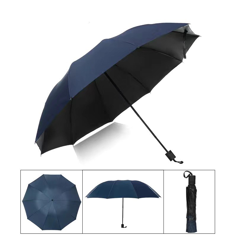 Factory Wholesale Bold Reinforcement 10 Bones Nc Fabric All-Weather Umbrella Black Glue Manual Sun Protection Uv Protection 3-Fold Umbrella