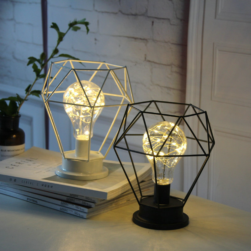 INS Decoration Bedroom Small Night Lamp Led Modeling Lamp Wrought Iron Geometric Table Lamp Home Decorative Lamp