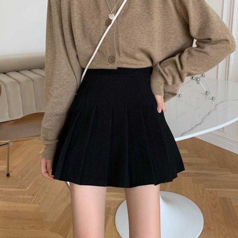 半身裙女装2020秋新款韩版高腰显瘦百褶裙时尚学生黑色a字短裙子