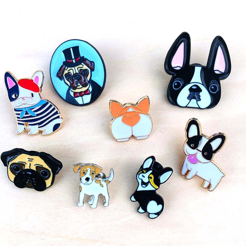 Factory Customized Golden M Badge Cute Dog Cartoon Animal Brooch Creative Metal Brooch Customized