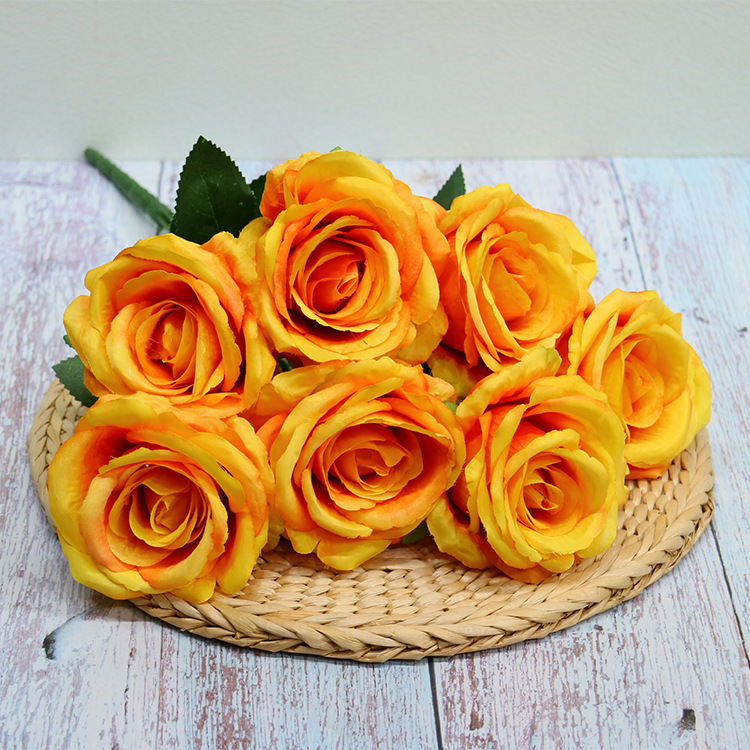 厂家批发 7头把束巴西玫瑰 仿真花 婚庆田园家居装饰人造假花