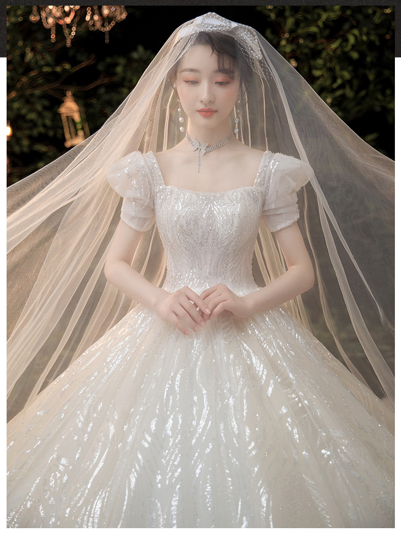 2020秋冬新款新娘气质星空梦幻拖尾森系长袖法式主婚纱厂家批发