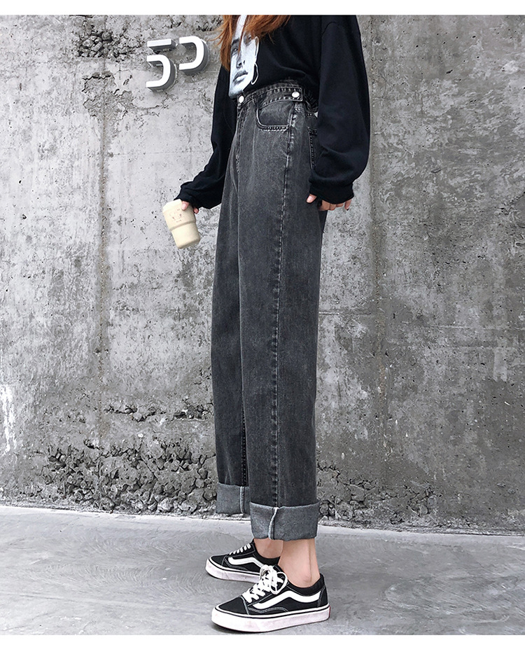 2020秋季新款花苞松紧腰宽松直筒牛仔裤女women jeans