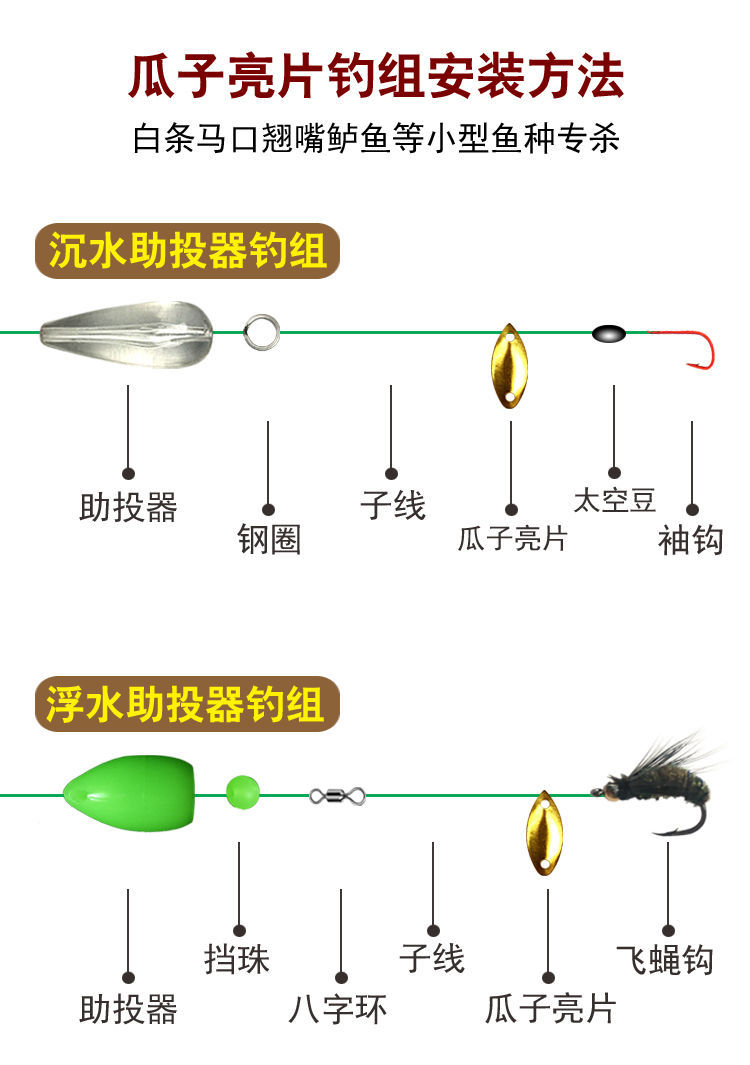 【绑好飞蝇,瓜子】瓜子亮片路亚助抛器绑好飞蝇钩亮片微物路亚饵