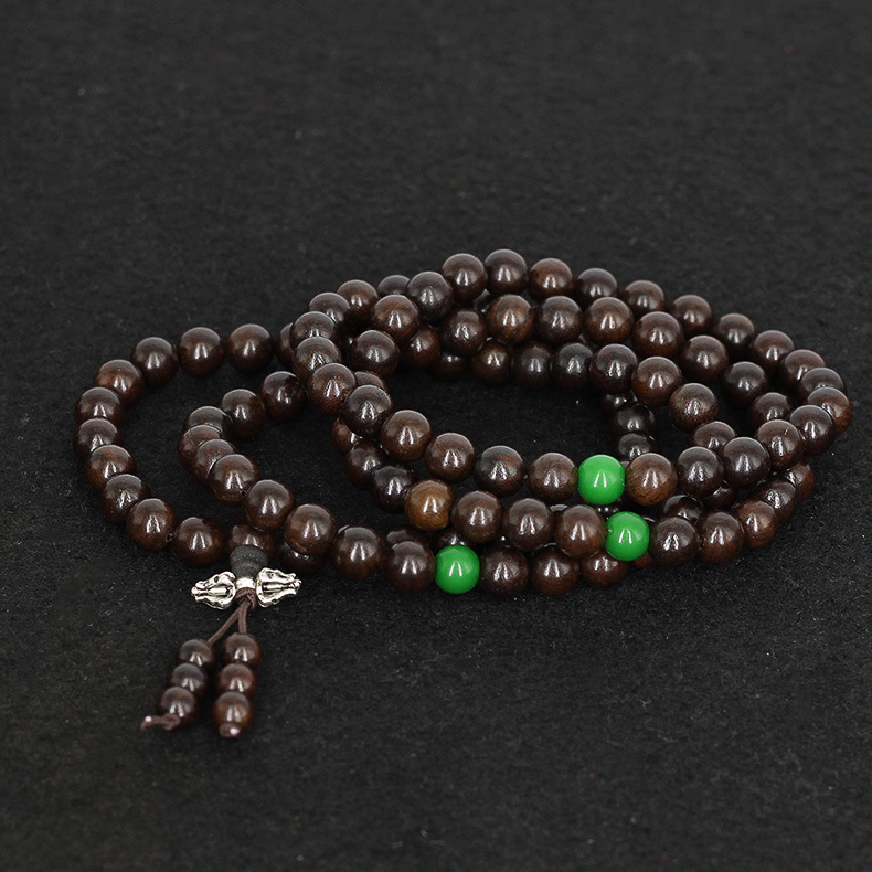 沙尘木 越南沉香皮黑木108颗念珠手链 皮黑木加隔珠手饰佛珠