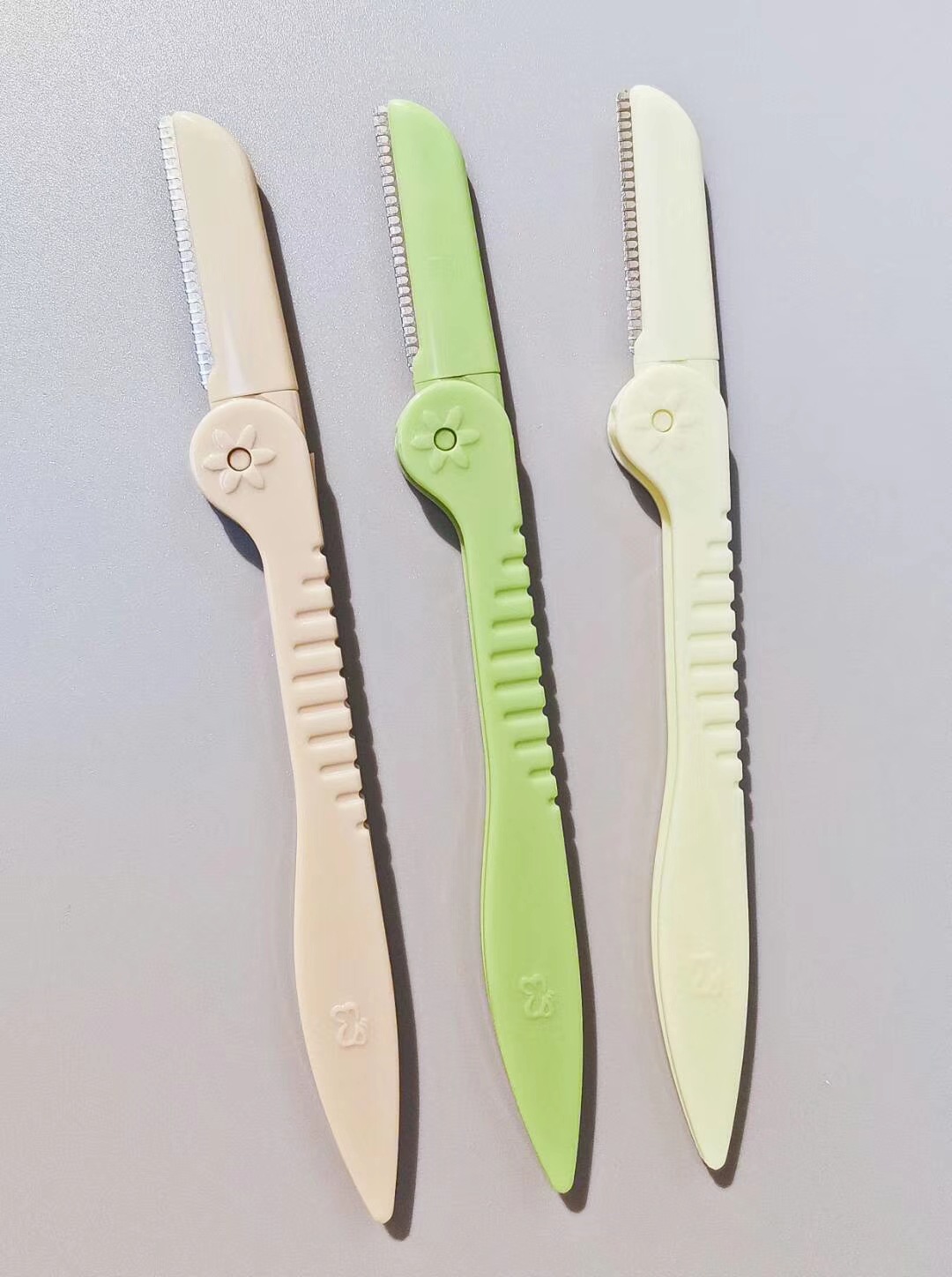 绿素折叠直柄式修眉刀安全刮眉刀剃毛刀美妆工具初学者修眉器3把