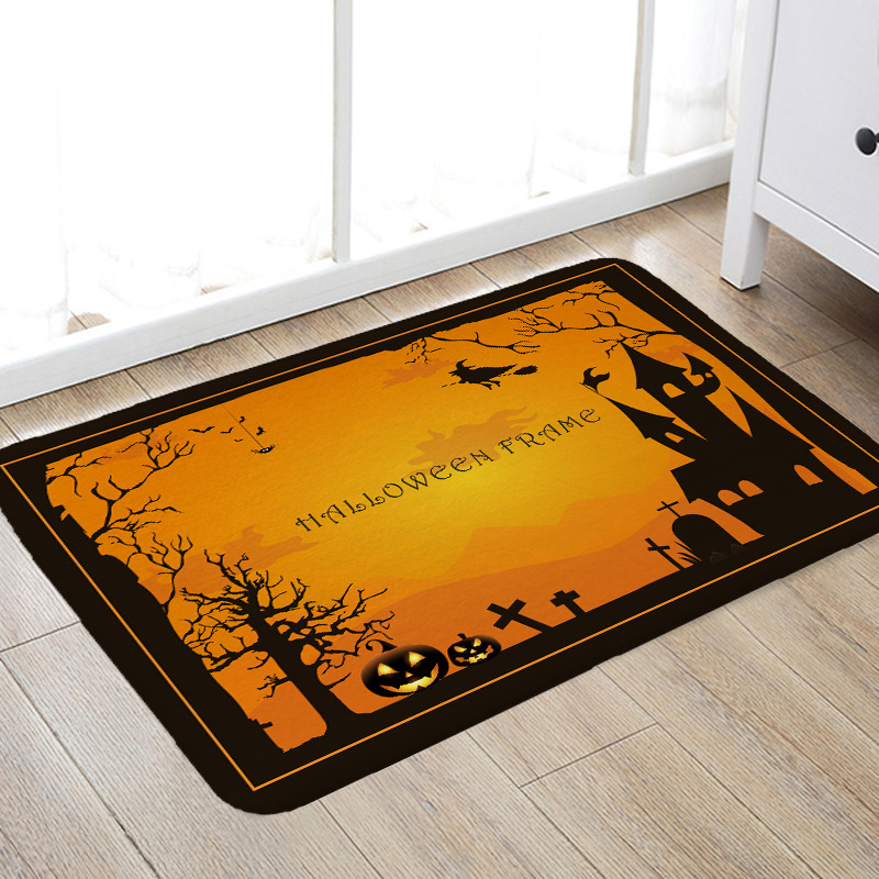 Halloween New Flannel Printed Mat Halloween Kitchen Floor Mat Bathroom Non-Slip Mat Foot Mats Floor Mat