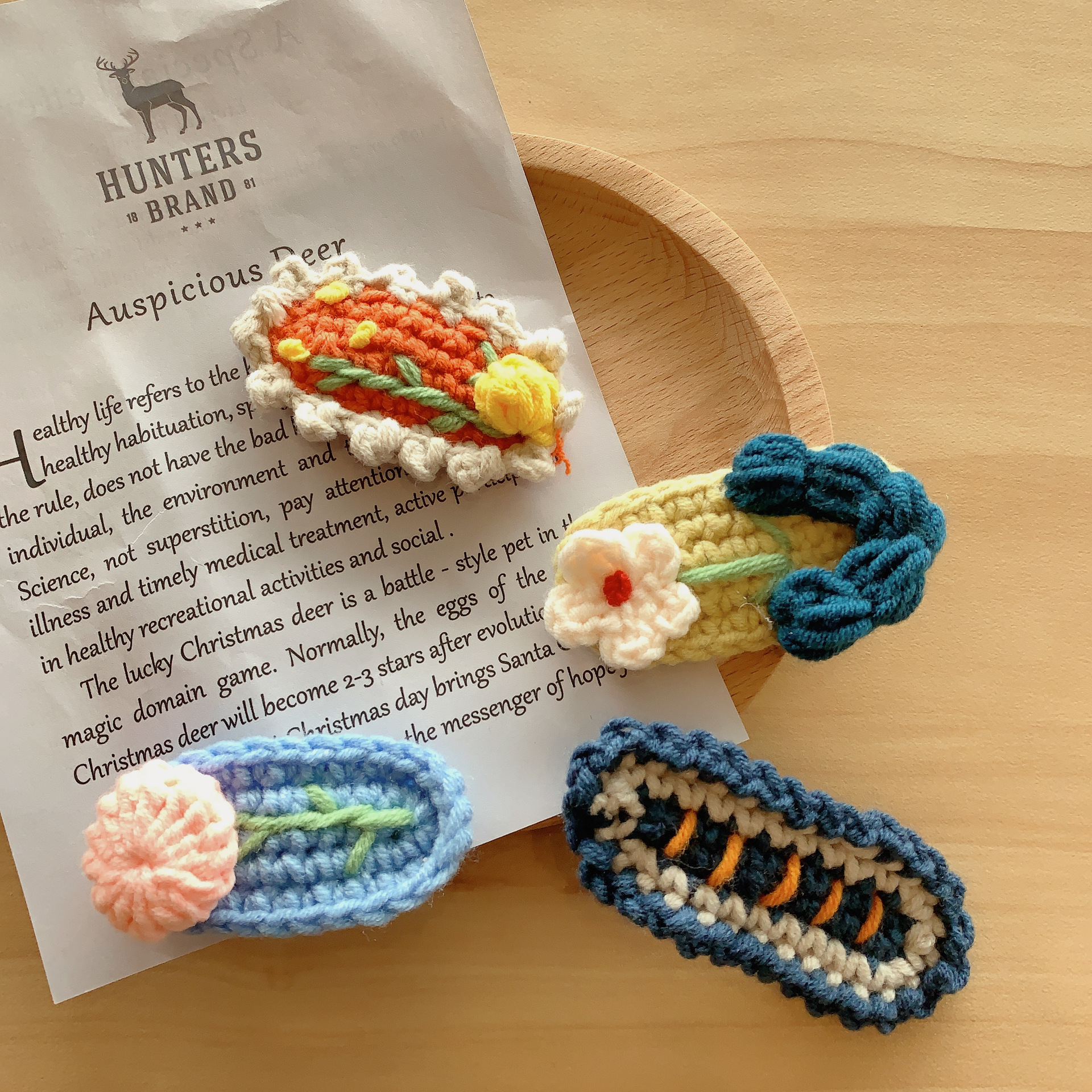 毛线编织发夹diy材料手工钩针发圈ins针织刺绣发饰闺蜜礼物