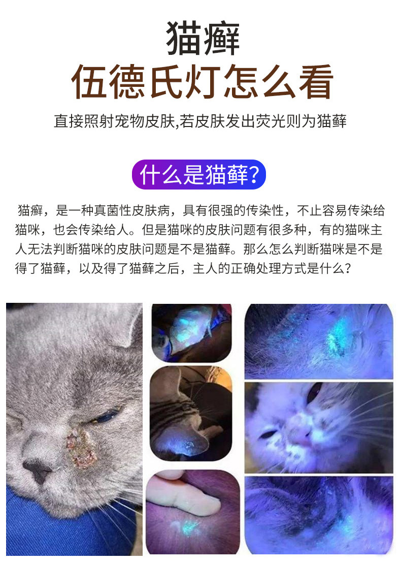 伍德氏灯 照猫藓检测灯宠物猫咪尿黑头365uv黑镜紫外线荧光剂验钞