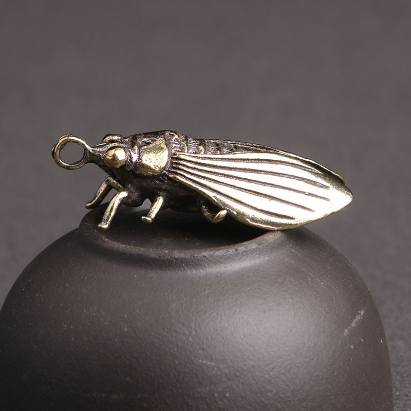 纯黄铜做旧一鸣惊人知了钥匙扣挂件金蝉转运招财吊坠地摊货源批发