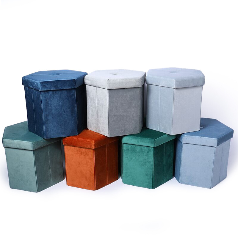 定制款多边形六角圆筒收纳凳可折叠家居客厅卧室换鞋凳布艺小凳子