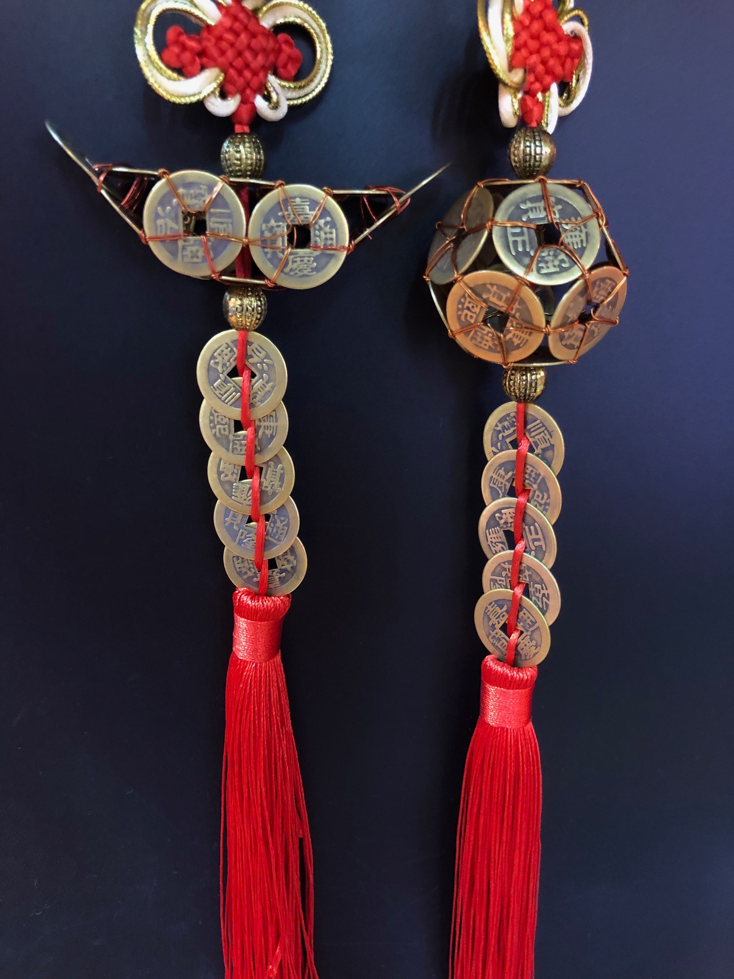 手工编织喜庆招财平安真铜中国结路路通铜钱球元宝五帝钱汽车挂件