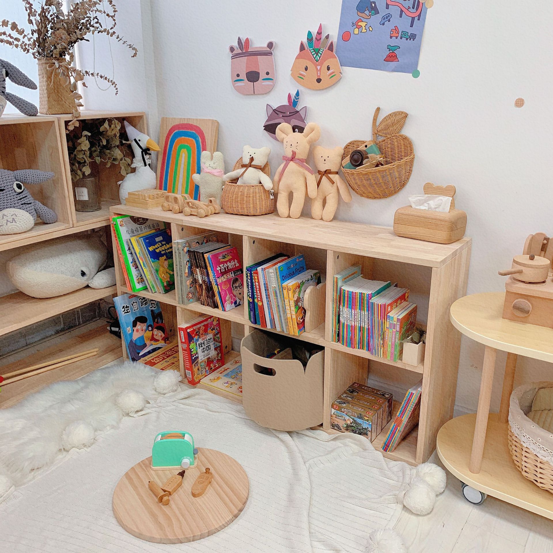 木质小格子儿童书架绘本架家用书房儿童房自由可组合幼儿园角柜区