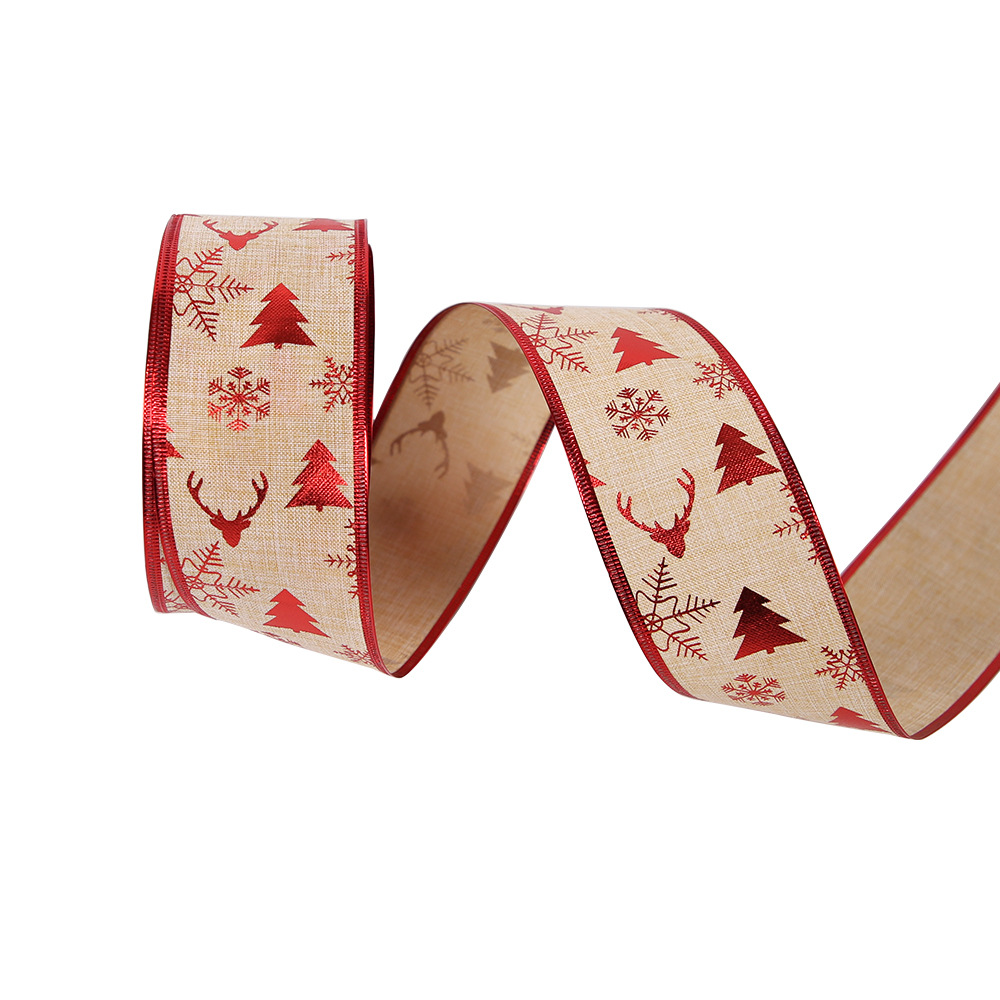 丝带圣诞节礼物彩带涤纶枫叶麋鹿圣诞树烘焙蛋糕包装饰蝴蝶结织带