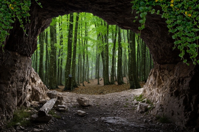 3d立体延伸空间背景墙纸大自然风景山洞海景壁纸餐厅酒吧酒店墙布