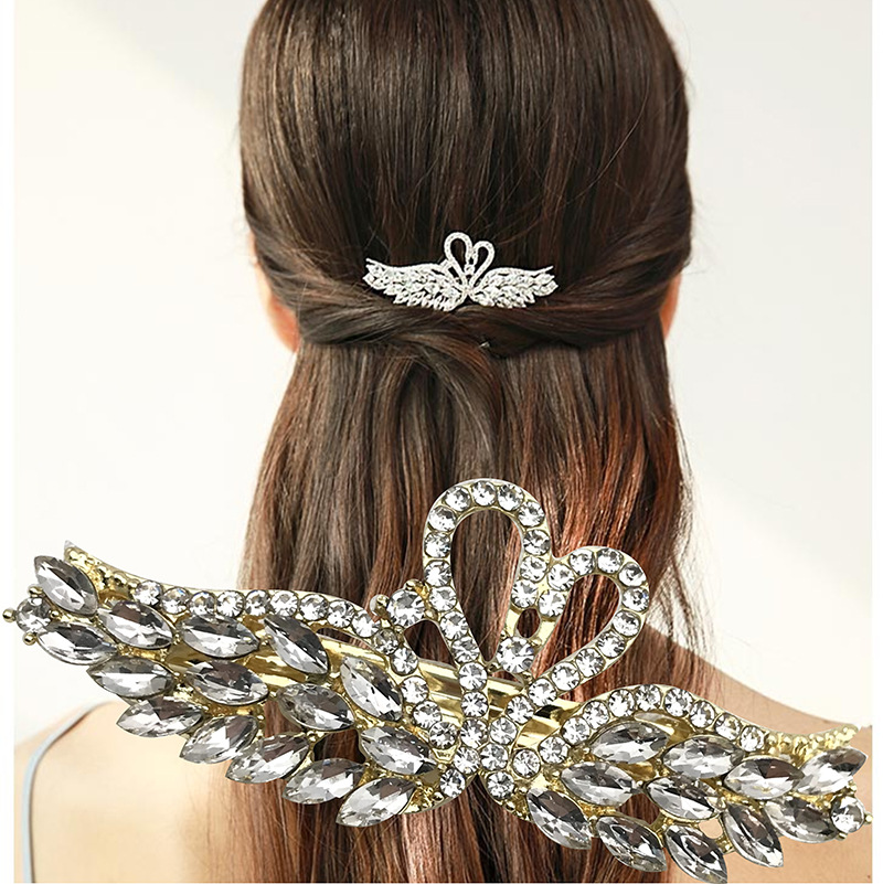 天鹅夹子头饰水晶发夹后脑勺韩国简约一字夹优雅气质顶夹-阿里巴巴