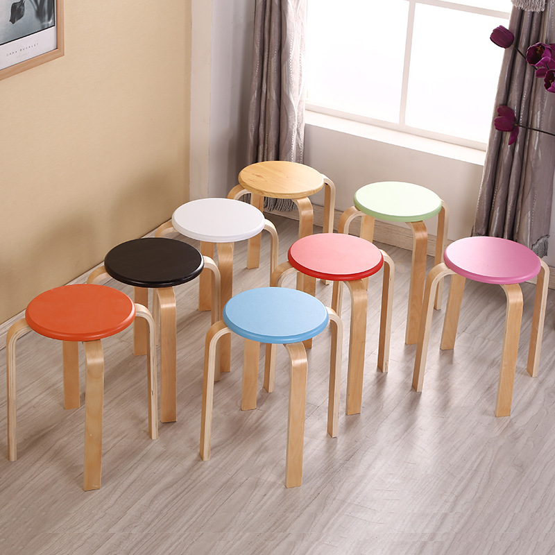 Solid Wood Stool a Wooden Bench Sub a Wooden Bench Thickening Chair Home round Stool Living Room Stool Creative Cartoon Stool Leather Linen Dining Chair Stool