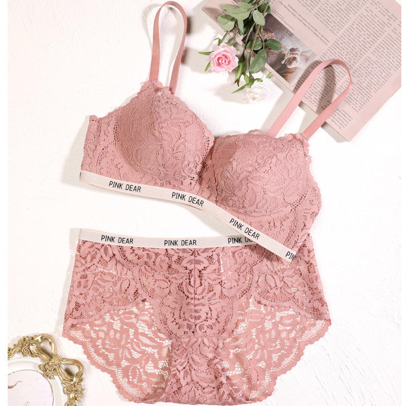 2020新款chic法式复古性感蕾丝印花聚拢无钢圈文胸套装bra 内衣女