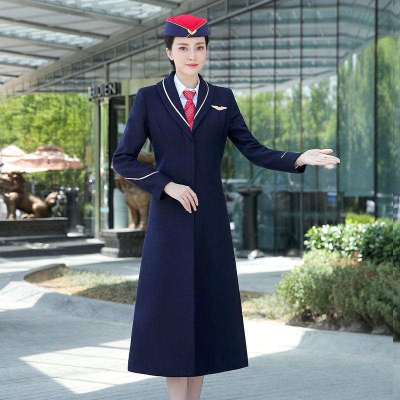 南航空姐毛呢大衣职业装女秋冬长款制服过膝外套酒店售楼部工作服