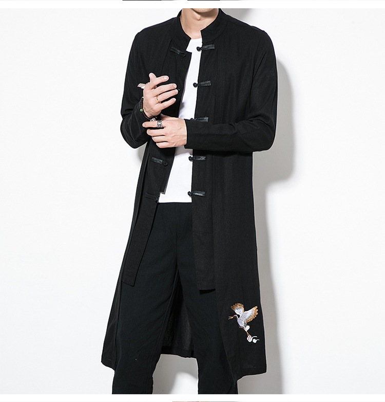 中国风复古男装中式长衫汉服男古风长袍外套亚麻长袖青年唐装古装