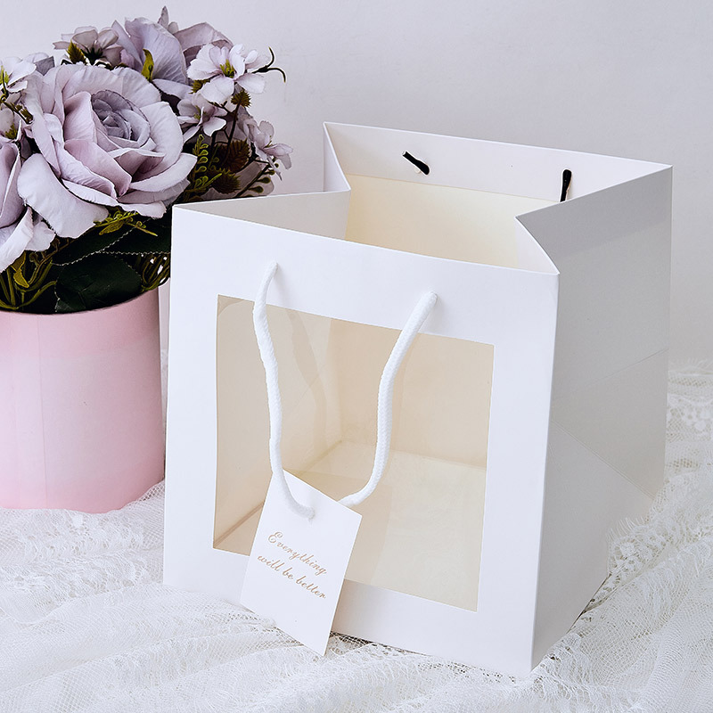 Transparent Window Portable Flower Box Fresh Bouquet Packaging Rose Insert Flower Box Small Fresh Hand Carrying Gift Box for Flower Shop