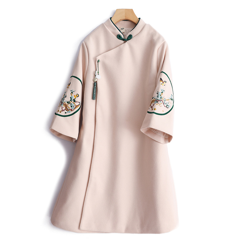 妙生莲2019加厚毛呢大衣女中长款中式女装显瘦改良唐装复古民国风