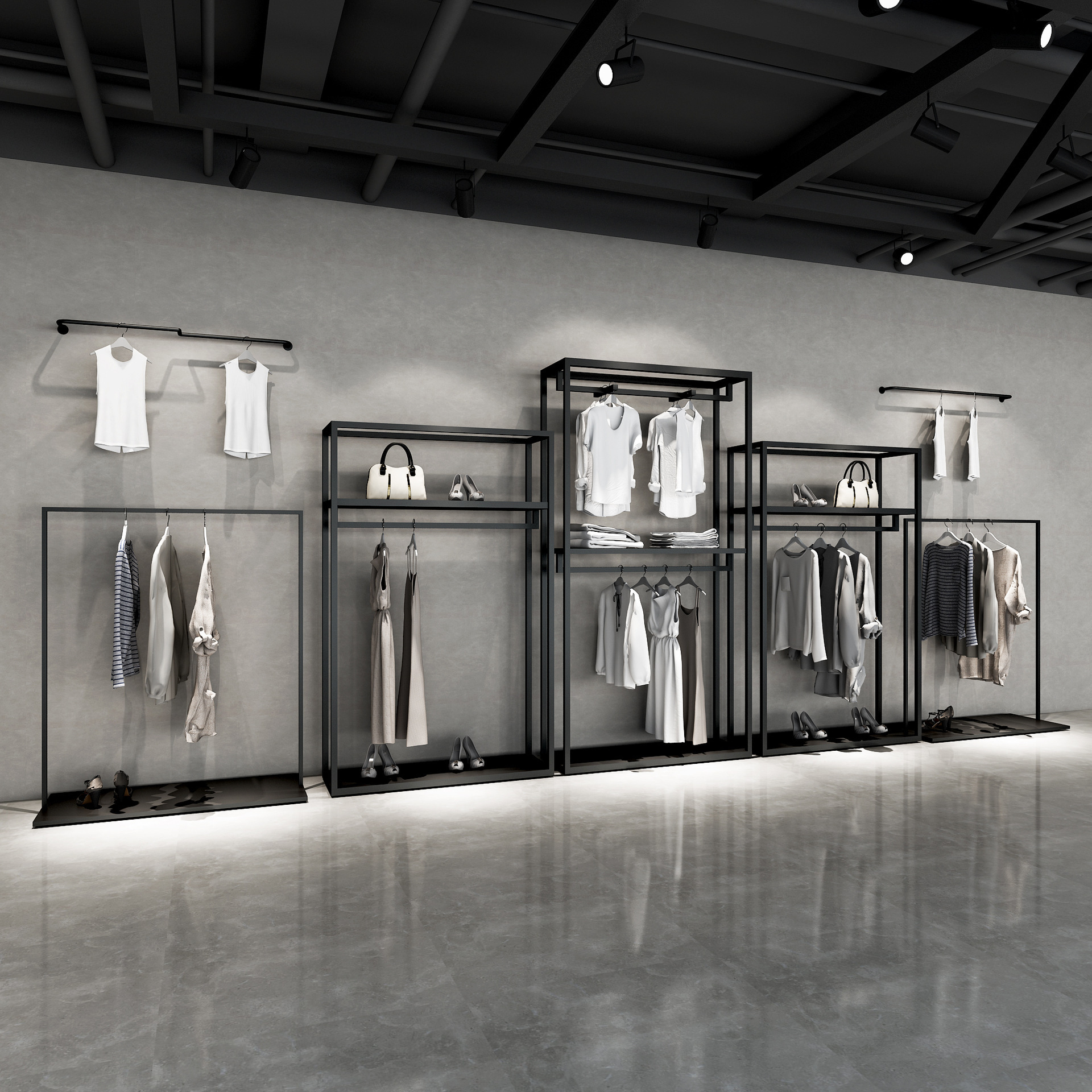 服装店展示架双层挂衣架男女服装店货架铁艺陈列架侧挂衣架落地式