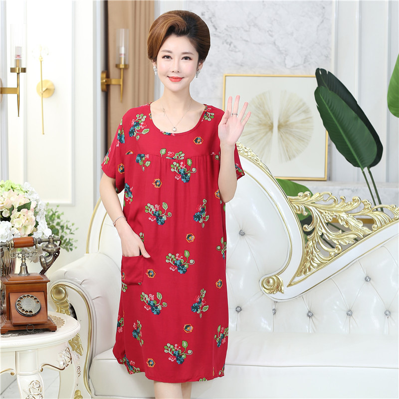 Spot Artificial Cotton Cotton Cotton Nightdress Loose and Comfortable plus-Sized plus-Sized Cotton Silk Skirt Mom Dress Artificial Cotton Nightdress