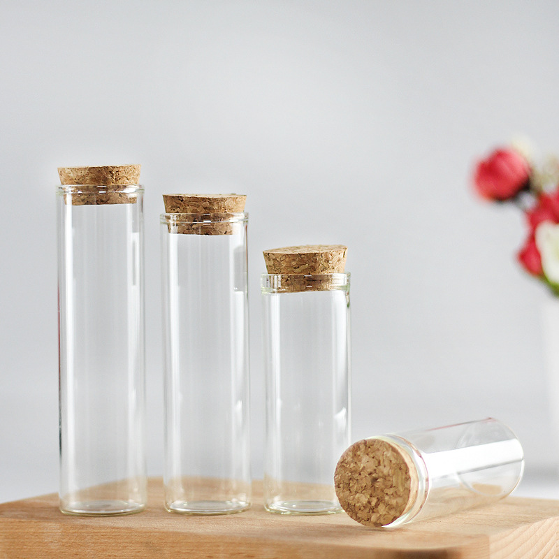 Spot Goods 30 Straight Mouth Wooden Plug Glass Bottle Rose Storage Bottle Candy Jar Flat Mouth Test Tube Agarwood Packing Bottle