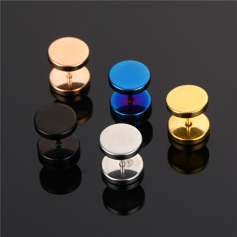 Fashion Titanium Steel Barbell Earrings Men's and Women's Stainless Steel round Cake Dumbbell Earrings Earrings Accessories Factory Sales