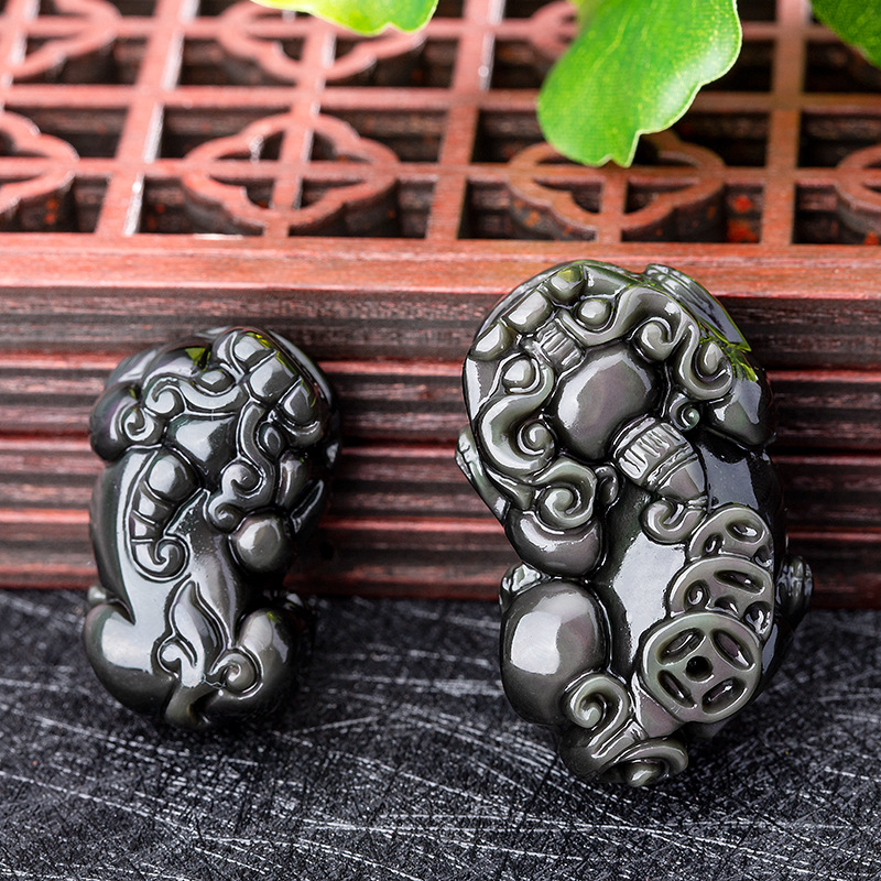 星雨 天然彩虹眼黑曜石貔貅吊坠手链配件 大号三钱貔貅diy配件