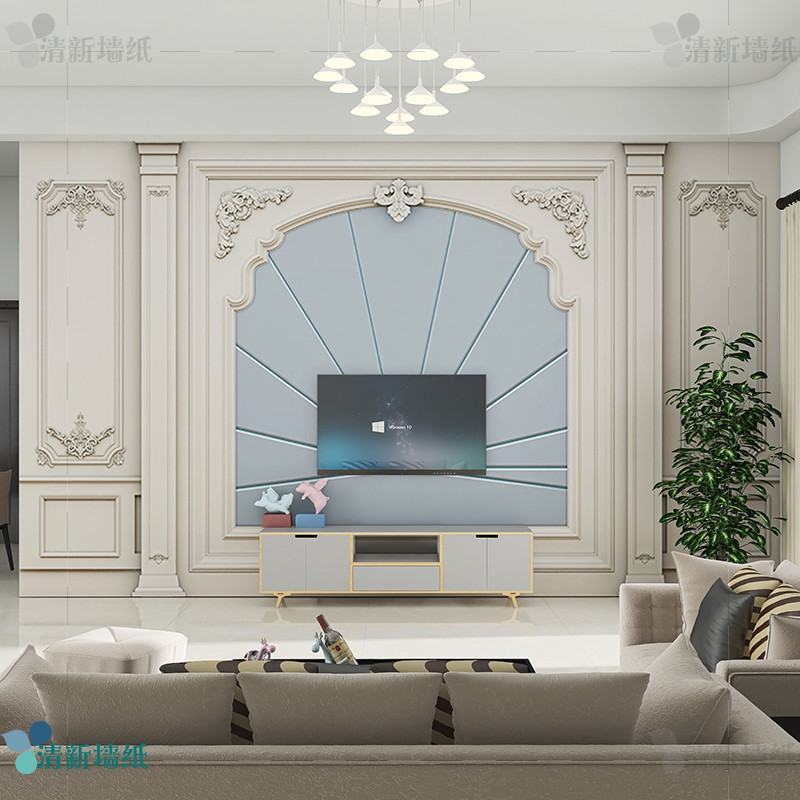 3d立体欧式石膏线墙纸简约客厅主卧室电视背景墙壁纸轻奢艺术墙布
