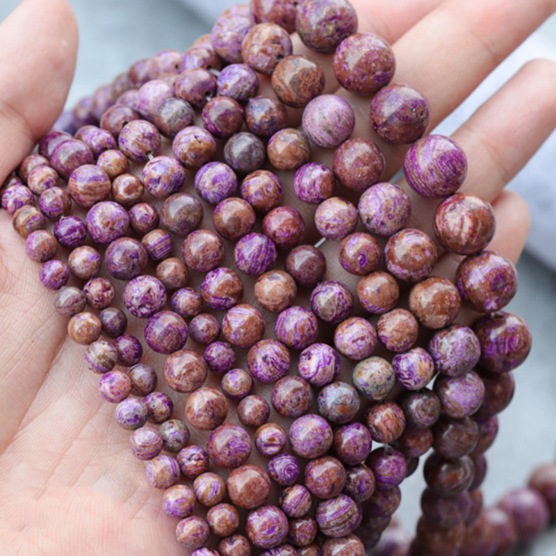 天然紫彩纹石圆珠 6-12mm酷似紫龙晶 diy散珠半成品手链项链配件