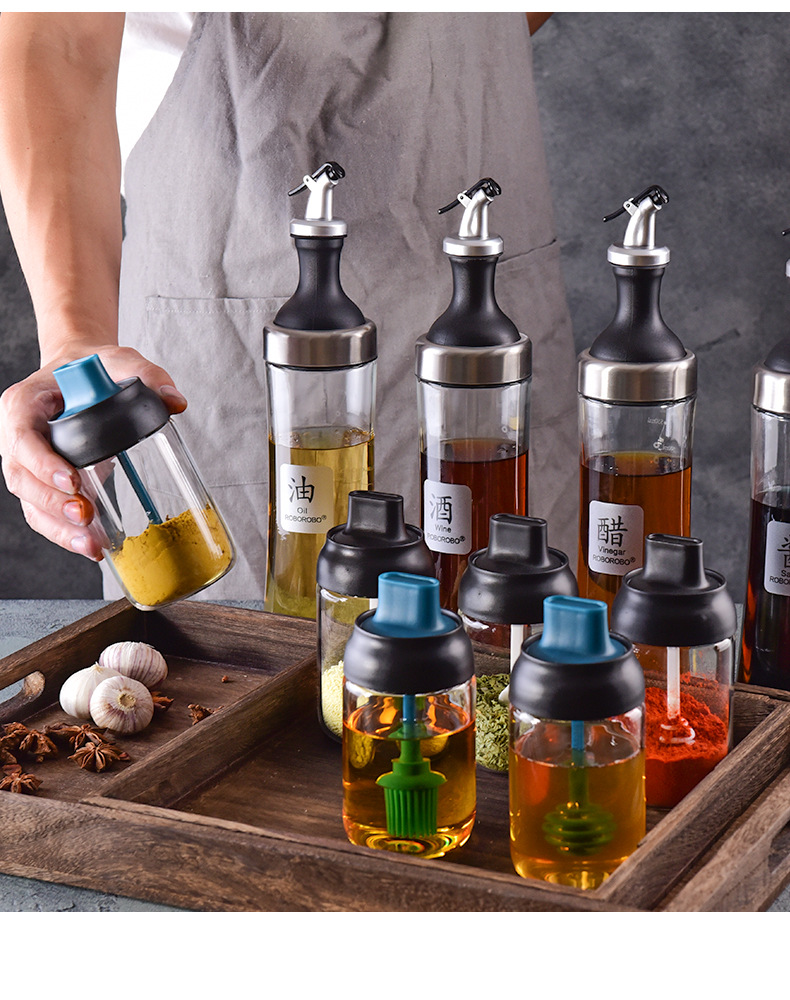 2672厨房调味罐玻璃密封调味瓶勺盖一体调料瓶刷油瓶蜂蜜瓶油壶_义乌
