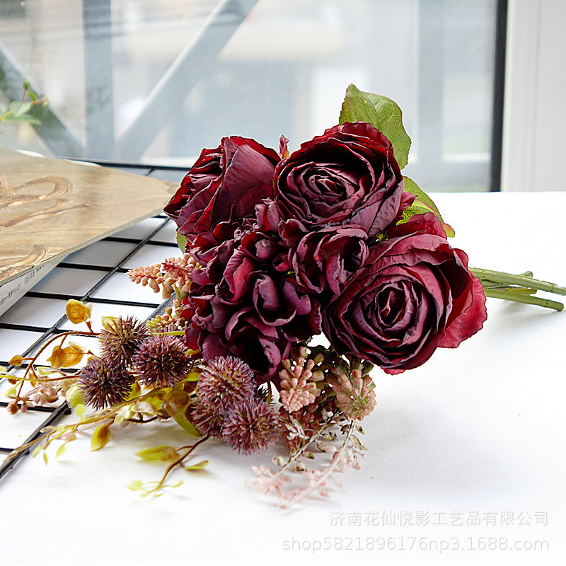 欧式英国复古宫廷玫瑰手捧 仿真花假花 家居装饰摆放婚庆摄影道具